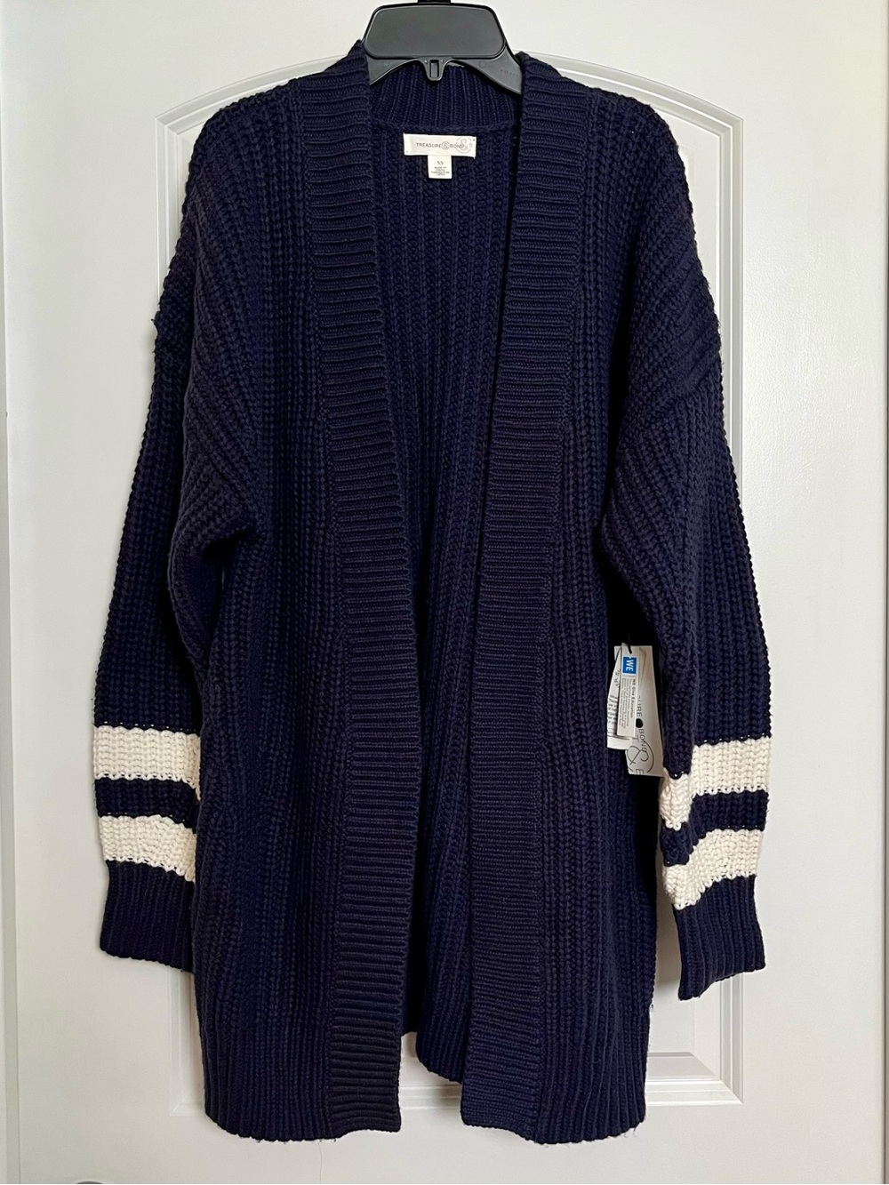 Treasure & Bond Navy Blue Ribbed Knit Oversized Cardigan Sweater XS NWT